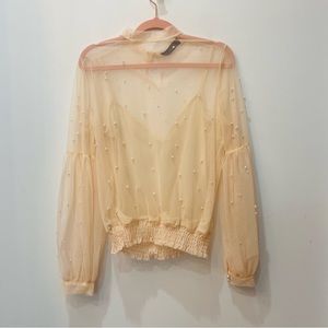 touch me Boutique pearl sheer cream blouse sleeves size Medium